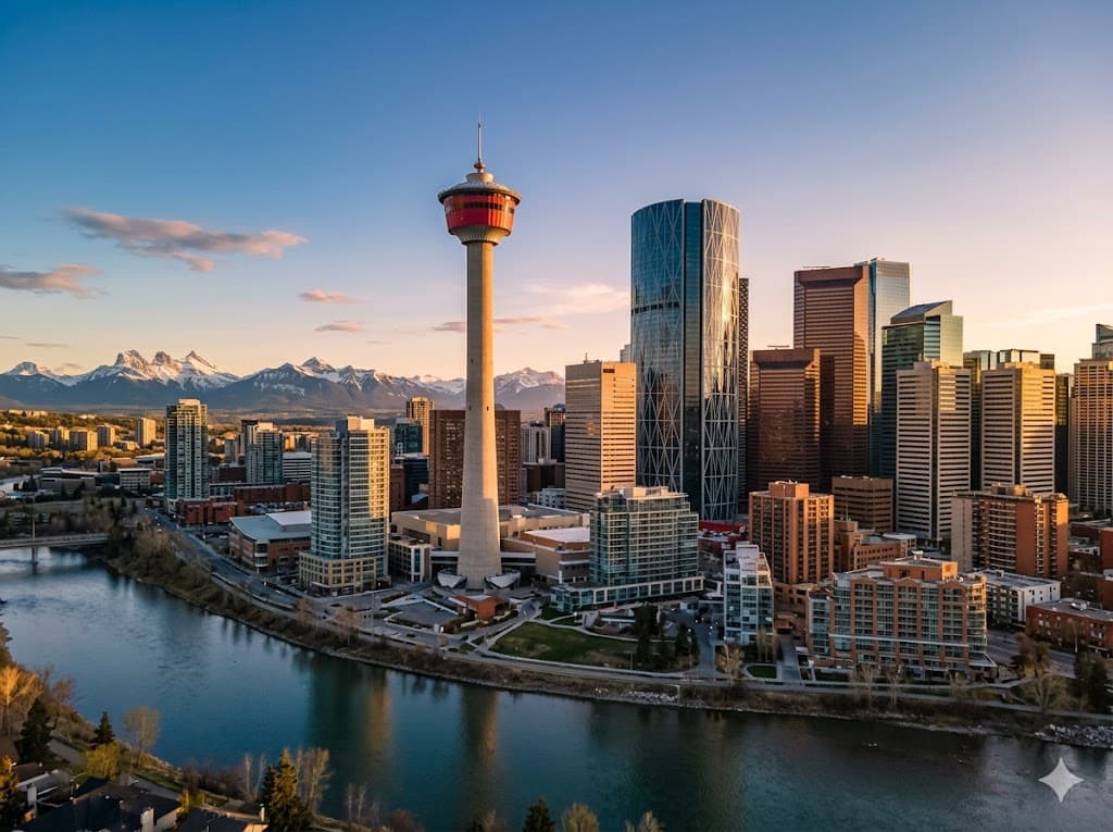 Calgary downtown skyline with the Calgary Tower — AES Alberta coverage market
