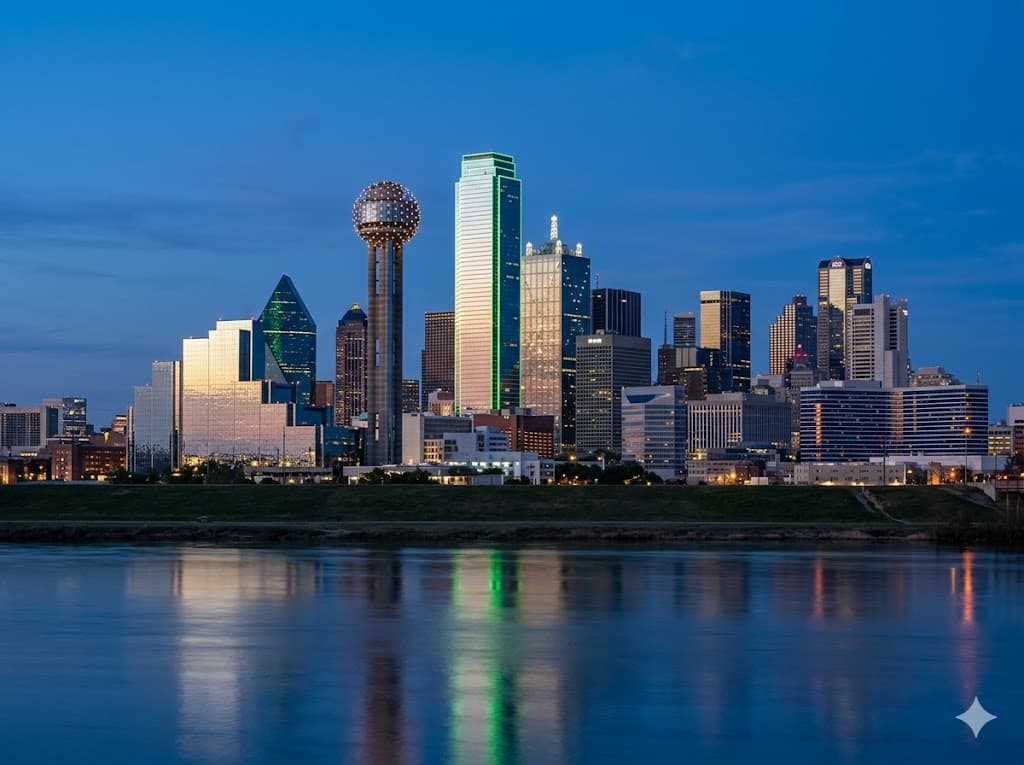 Dallas downtown skyline with Reunion Tower — AES DFW coverage market
