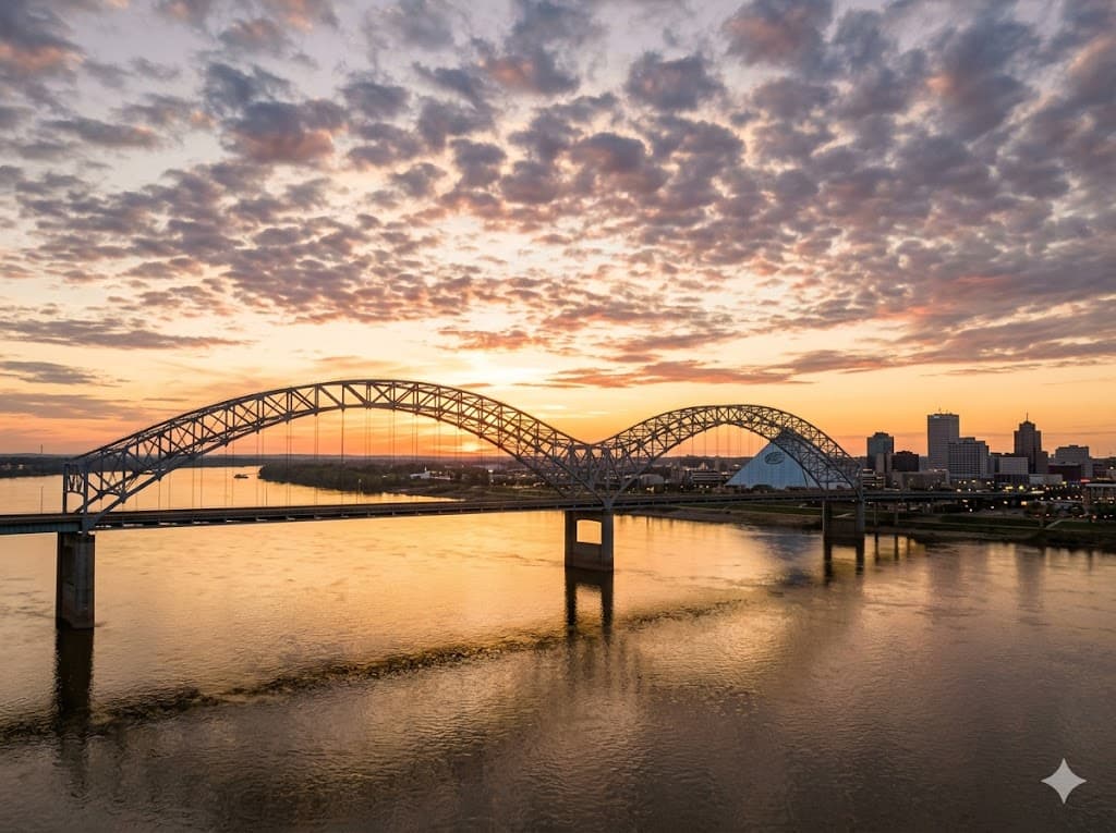 Memphis Tennessee skyline along the Mississippi River — AES Memphis coverage market